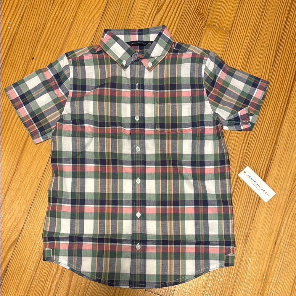 Janie and Jack Blue and Green Button Down Shirt